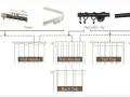 Diagrama ilustra varios tipos de cortinas y sus sistemas de sujeción: varillas, rieles y clips, mostrando plisados, ojales y bolsillos.