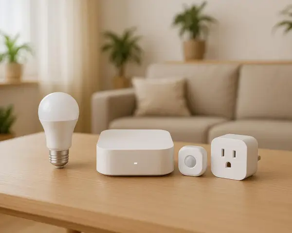Dispositivos para el hogar inteligente: bombilla, hub, sensor y enchufe. Así funciona Zigbee para conectar tu casa.